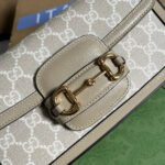 GG HORSEBIT 1955 BAG 24 IN WHITE CANVAS AND BEIGE CALFSKIN - Image 5
