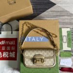 GG HORSEBIT 1955 BAG 24 IN WHITE CANVAS AND BEIGE CALFSKIN - Image 10