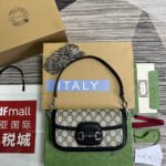 GG HORSEBIT 1955 BAG 24 IN BEIGE CANVAS AND BLACK CALFSKIN - Image 10