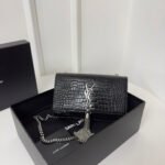 KATE TASSEL 20 BLACK CROCODILE PATTERN CALFSKIN WITH SILVER LOGO - Image 11