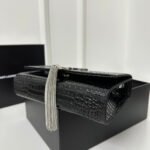 KATE TASSEL 20 BLACK CROCODILE PATTERN CALFSKIN WITH SILVER LOGO - Image 5