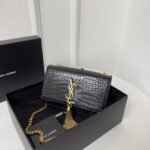 KATE TASSEL 20 BLACK CROCODILE PATTERN CALFSKIN WITH GOLD LOGO - Image 11