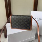 CELINE 25S WALLET MARGO 22MM IN BLACK TRIOMPHE CANVAS AND BROWN CALFSKIN - Image 10