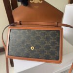 CELINE 25S WALLET MARGO 22MM IN BLACK TRIOMPHE CANVAS AND BROWN CALFSKIN - Image 5