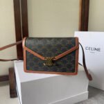 CELINE 25S WALLET MARGO 22MM IN BLACK TRIOMPHE CANVAS AND BROWN CALFSKIN - Image 9