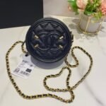 CC MINI 12 ROUND CHAIN BAG IN BLACK CALFSKIN GOLD HARDWARE - Image 10