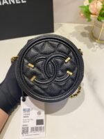 CC MINI 12 ROUND CHAIN BAG IN BLACK CALFSKIN GOLD HARDWARE - Image 11