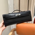 KELLY CUT 31 IN BLACK SHINY ALLIGATOR LEATHER WITH SILVER HARDWARE - Image 10