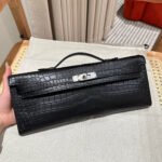 KELLY CUT 31 IN BLACK SHINY ALLIGATOR LEATHER WITH SILVER HARDWARE - Image 2