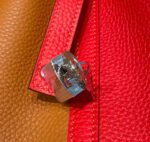 HERMES 25S PICOTIN LOCK 18 IN GOLDEN BROWN AND RED CALFSKIN SILVER HARDWARE - Image 7