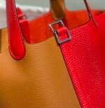 HERMES 25S PICOTIN LOCK 18 IN GOLDEN BROWN AND RED CALFSKIN SILVER HARDWARE - Image 18