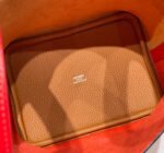 HERMES 25S PICOTIN LOCK 18 IN GOLDEN BROWN AND RED CALFSKIN SILVER HARDWARE - Image 6