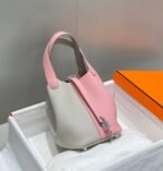 HERMES 25S PICOTIN LOCK 18 IN PINK AND LIGHT GRAY CALFSKIN SILVER HARDWARE - Image 11