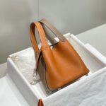 HERMES 25S PICOTIN LOCK 18 IN BROWN AND ORANGE COMBINATION CALFSKIN SILVER HARDWARE - Image 13