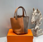 HERMES 25S PICOTIN LOCK 18 IN BROWN AND ORANGE COMBINATION CALFSKIN SILVER HARDWARE - Image 11