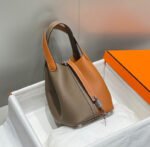 HERMES 25S PICOTIN LOCK 18 IN BROWN AND ORANGE COMBINATION CALFSKIN SILVER HARDWARE - Image 12