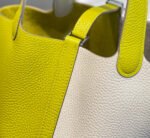 HERMES 25S PICOTIN LOCK 18 IN WHITE AND LEMON YELLOW CALFSKIN SILVER HARDWARE - Image 17