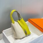 HERMES 25S PICOTIN LOCK 18 IN WHITE AND LEMON YELLOW CALFSKIN SILVER HARDWARE - Image 12