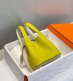 HERMES 25S PICOTIN LOCK 18 IN WHITE AND LEMON YELLOW CALFSKIN SILVER HARDWARE - Image 13