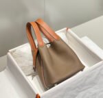 HERMES 25S PICOTIN LOCK 18 IN BURNT ORANGE AND BROWN CALFSKIN SILVER HARDWARE - Image 13