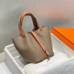 HERMES 25S PICOTIN LOCK 18 IN BURNT ORANGE AND BROWN CALFSKIN SILVER HARDWARE - Image 10