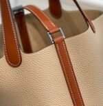 HERMES 25S PICOTIN LOCK 18 IN BURNT ORANGE AND LIGHT BROWN CALFSKIN SILVER HARDWARE - Image 18