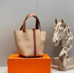 HERMES 25S PICOTIN LOCK 18 IN BURNT ORANGE AND LIGHT BROWN CALFSKIN SILVER HARDWARE - Image 2