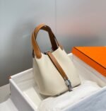 HERMES 25S PICOTIN LOCK 18 IN BURNT ORANGE AND IVORY CALFSKIN SILVER HARDWARE - Image 3