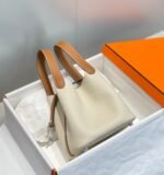 HERMES 25S PICOTIN LOCK 18 IN BURNT ORANGE AND IVORY CALFSKIN SILVER HARDWARE - Image 4