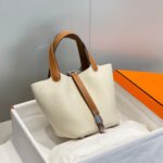 HERMES 25S PICOTIN LOCK 18 IN BURNT ORANGE AND IVORY CALFSKIN SILVER HARDWARE - Image 10
