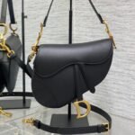 SADDLE BAG 24 IN BLACK CALFSKIN GOLD HARDWARE