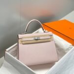 KELLY 25CM IN EPSOM MAUVE SWIFT CALFSKIN SILVER HARDWARE