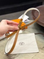 HM FOCUS BUCKLE & REVERSIBLE BRONZE BROWN AND WHITE LEATHER STRAP 13MM GOLD HARDWARE - Image 6