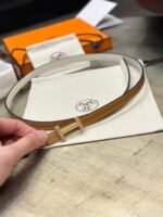 HM FOCUS BUCKLE & REVERSIBLE BRONZE BROWN AND WHITE LEATHER STRAP 13MM GOLD HARDWARE - Image 4