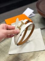 HM FOCUS BUCKLE & REVERSIBLE BRONZE BROWN AND WHITE LEATHER STRAP 13MM GOLD HARDWARE - Image 3