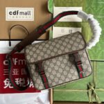OPHIDIA MEDIUM MESSENGER BAG 27 IN BEIGE AND EBONY GG CALFSKIN GREEN RED WEB STRIPE CANVAS