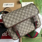 OPHIDIA MEDIUM MESSENGER BAG 27 IN BEIGE AND EBONY GG CALFSKIN GREEN RED WEB STRIPE CANVAS - Image 11