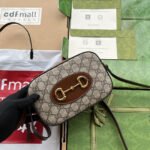 HORSEBIT 1955 SMALL CAMERA BAG 20 IN BEIGE AND EBONY GG BROWN CALFSKIN - Image 10