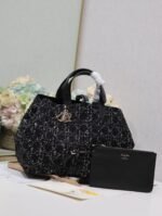 TOUJOURS BAG 37 IN BLACK MIX WHITE CANNAGE TWEED WITH GOLD HARDWARE - Image 7