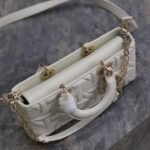 LADY D-JOY BAG 26 IN WHITE GRAPHIC CANNAGE CALFSKIN PALE GOLD-FINISH METAL CHARMS - Image 12
