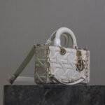 LADY D-JOY BAG 26 IN WHITE GRAPHIC CANNAGE CALFSKIN PALE GOLD-FINISH METAL CHARMS - Image 13