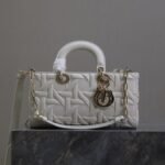 LADY D-JOY BAG 26 IN WHITE GRAPHIC CANNAGE CALFSKIN PALE GOLD-FINISH METAL CHARMS - Image 10