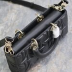 LADY D-JOY BAG 26 IN BLACK GRAPHIC CANNAGE CALFSKIN PALE GOLD-FINISH METAL CHARMS - Image 4