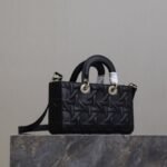LADY D-JOY BAG 26 IN BLACK GRAPHIC CANNAGE CALFSKIN PALE GOLD-FINISH METAL CHARMS - Image 14