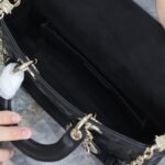 LADY D-JOY BAG 26 IN BLACK GRAPHIC CANNAGE CALFSKIN PALE GOLD-FINISH METAL CHARMS - Image 11