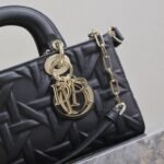 LADY D-JOY BAG 26 IN BLACK GRAPHIC CANNAGE CALFSKIN PALE GOLD-FINISH METAL CHARMS - Image 17