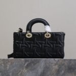 LADY D-JOY BAG 26 IN BLACK GRAPHIC CANNAGE CALFSKIN PALE GOLD-FINISH METAL CHARMS - Image 7