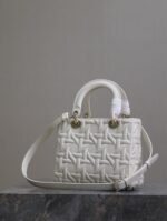 LADY BAG 24 IN WHITE GRAPHIC CANNAGE CALFSKIN PALE GOLD-FINISH METAL CHARMS - Image 6