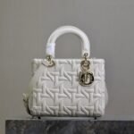 LADY BAG 24 IN WHITE GRAPHIC CANNAGE CALFSKIN PALE GOLD-FINISH METAL CHARMS - Image 10
