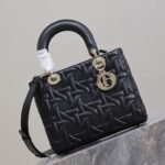 LADY BAG 24 IN BLACK GRAPHIC CANNAGE CALFSKIN PALE GOLD-FINISH METAL CHARMS - Image 8